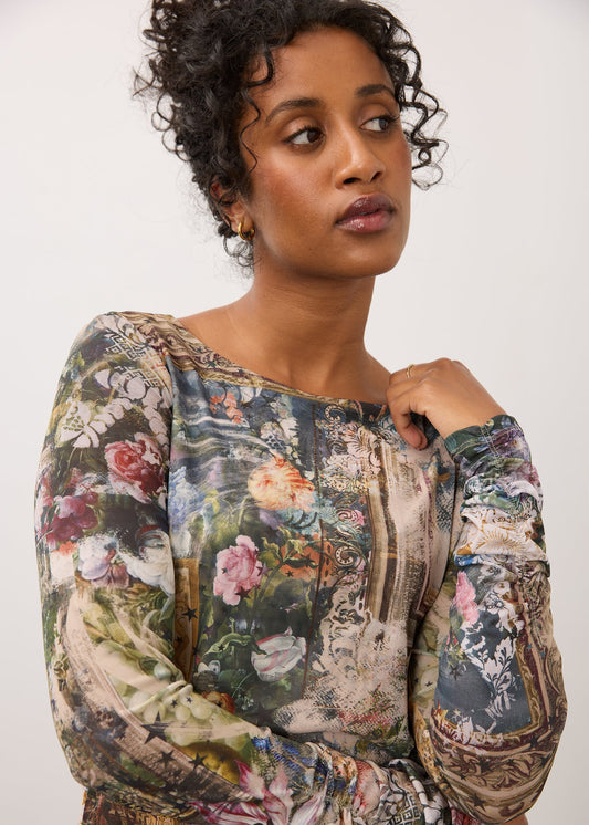 Ruched Sleeve Scoop Neck