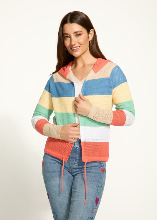 Striped Hooded Cardigan