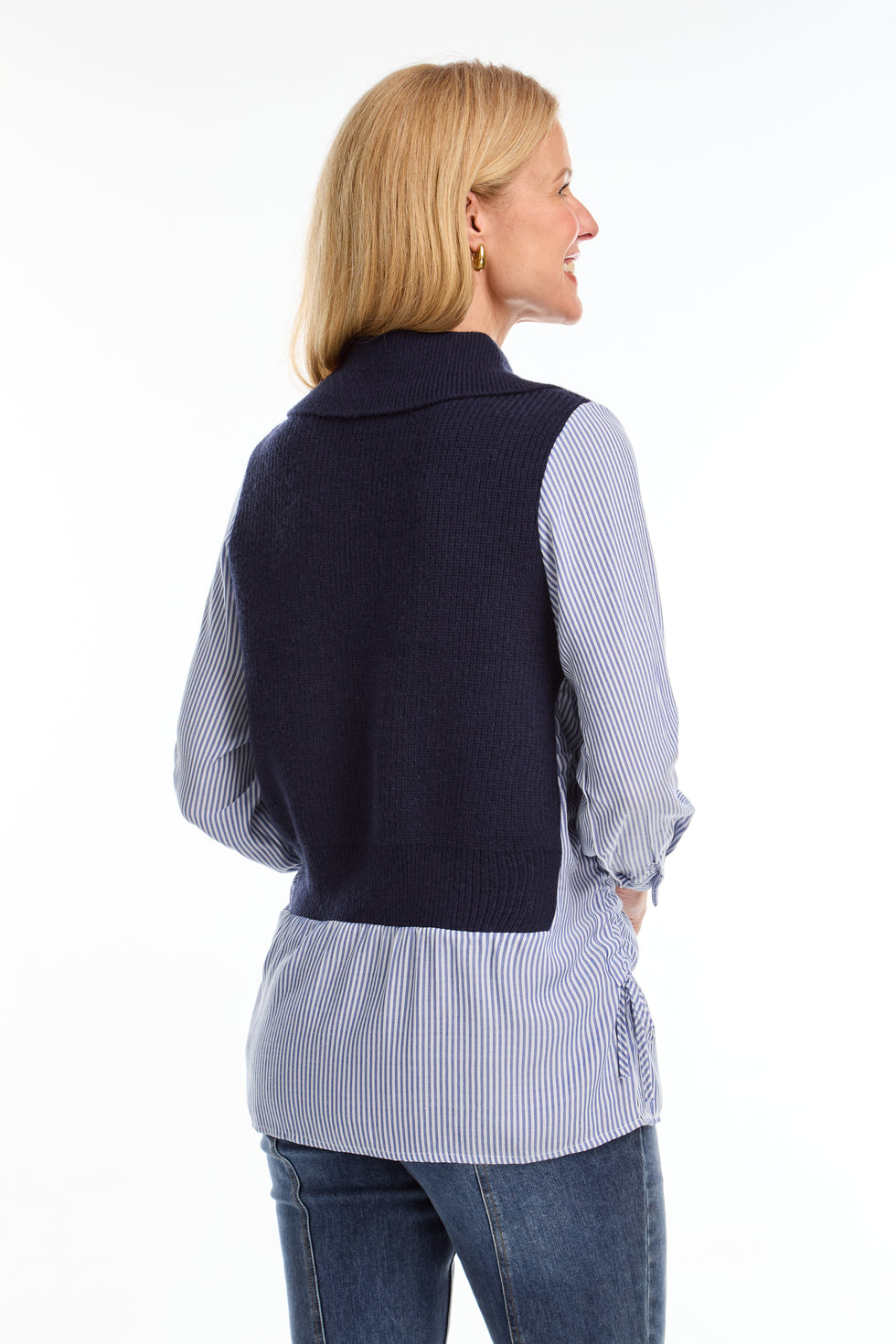 Mixed media sweater, vest, patchwork, striped top