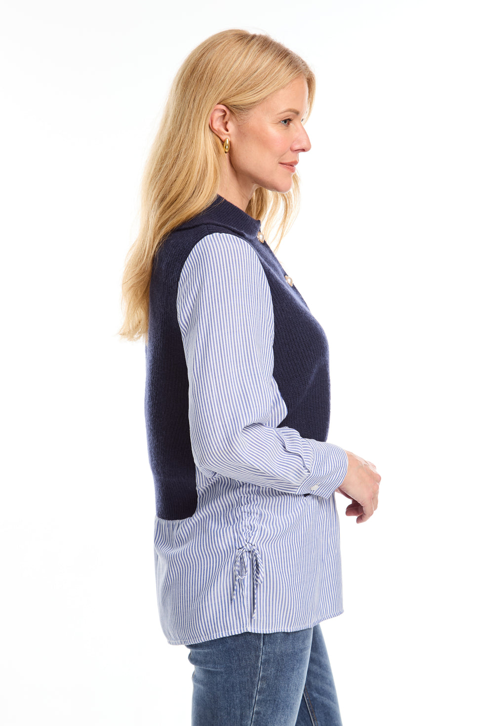 Mixed media sweater, vest, patchwork, striped top