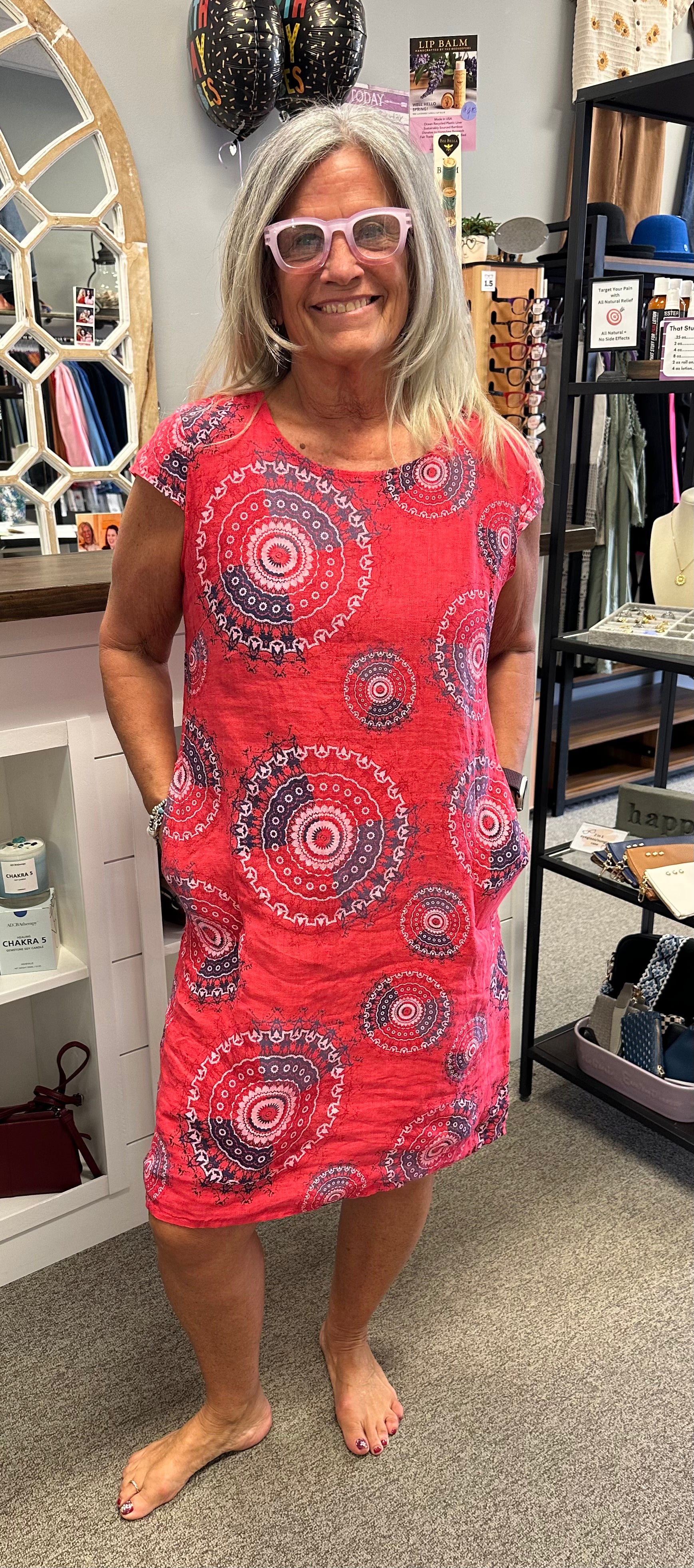 Linen Print Dress Large / Scarlet Linen Print Dress Large / Scarlet