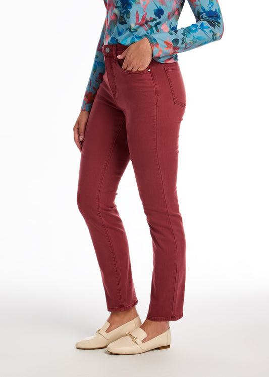 straight leg red deep red wine color denim jeans