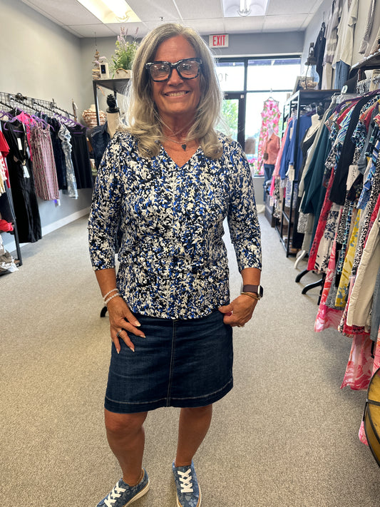 Multi blue 3/4 sleeve lulu-b top