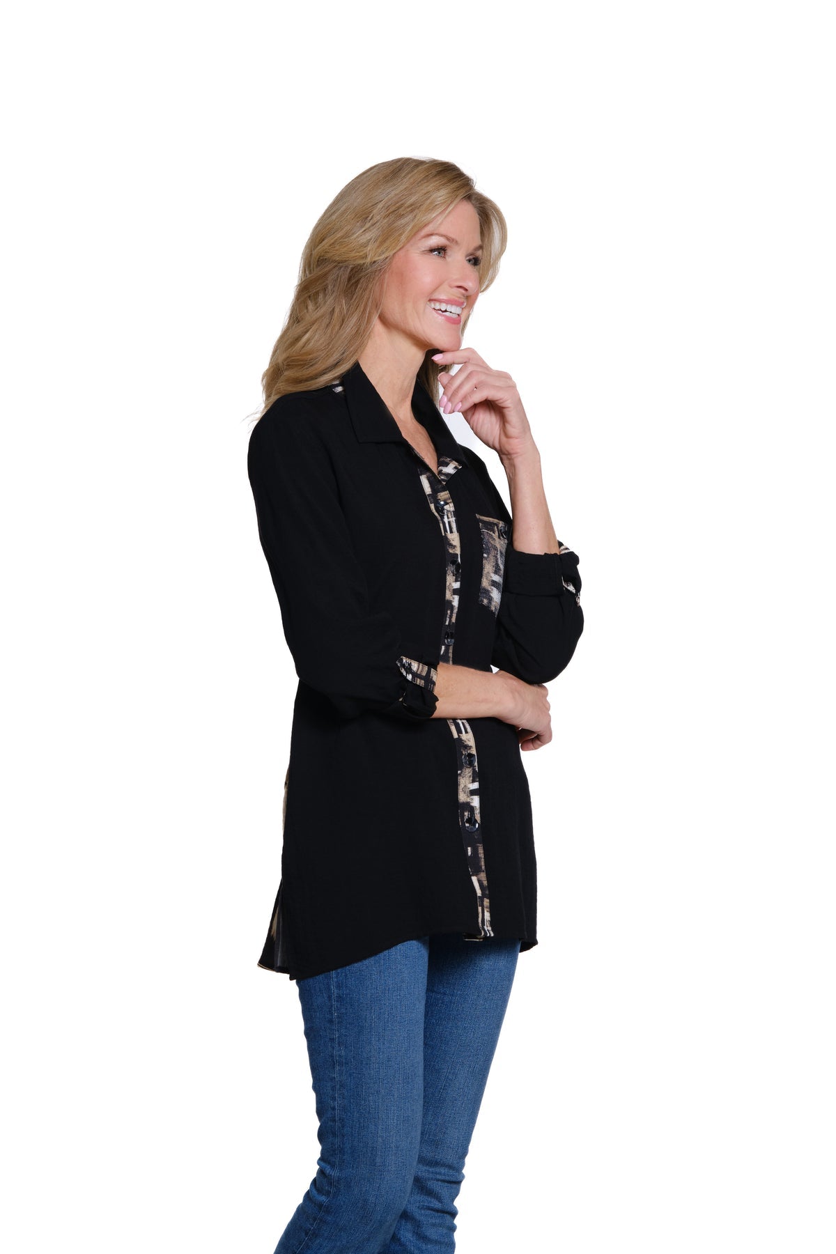 Roll-Tab Sleeve Blouse