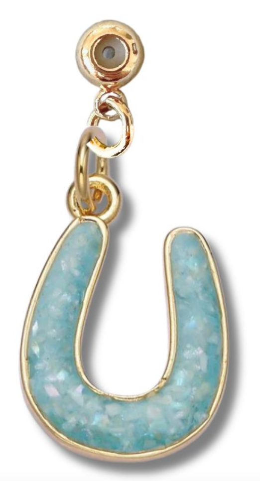 turquoise earring, shiny earring, gold trim earring, classy, chic