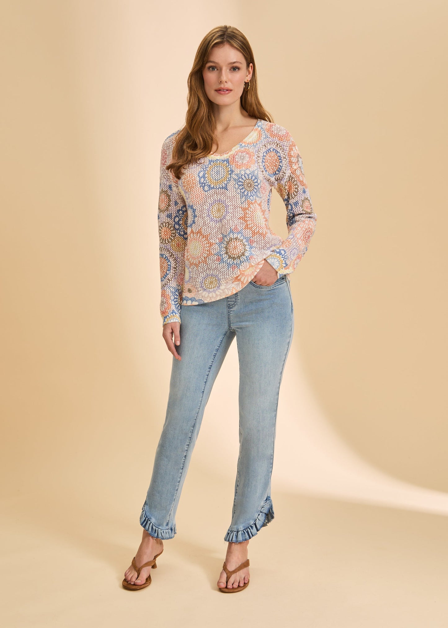 V-Neck Printed Sweater