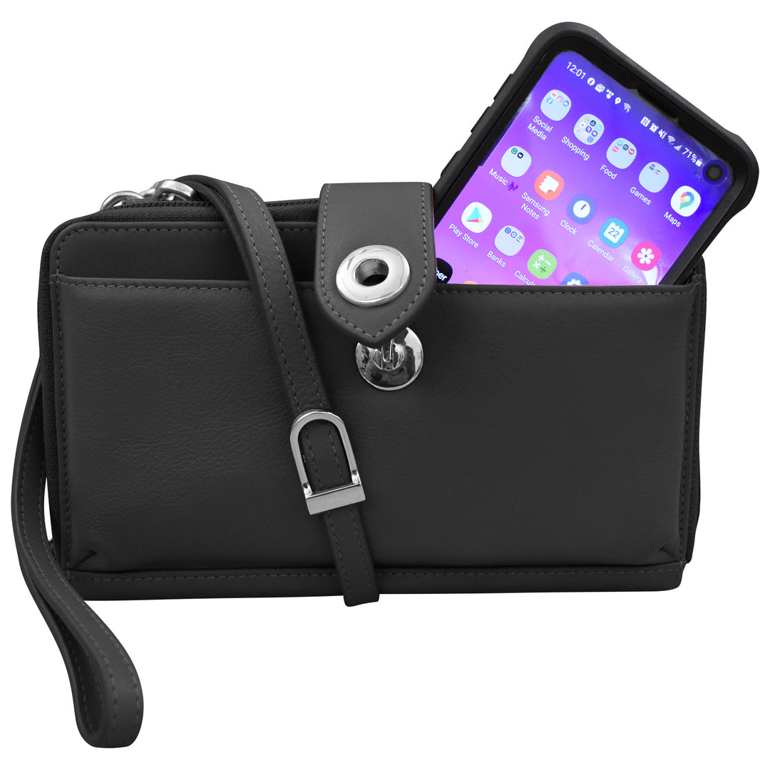 Leather Crossbody RFID Smart Phone Accordion Wallet Purse