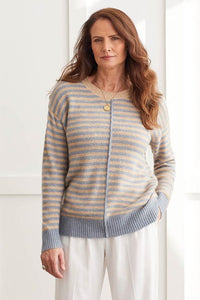 Striped Crew Neck Sweater With Side Slits