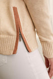 Cotton V-Neck Sweater with Zipper Detail