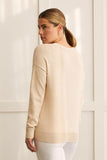 Cotton V-Neck Sweater with Zipper Detail