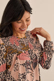 Printed Flowy Blouse With Smocking