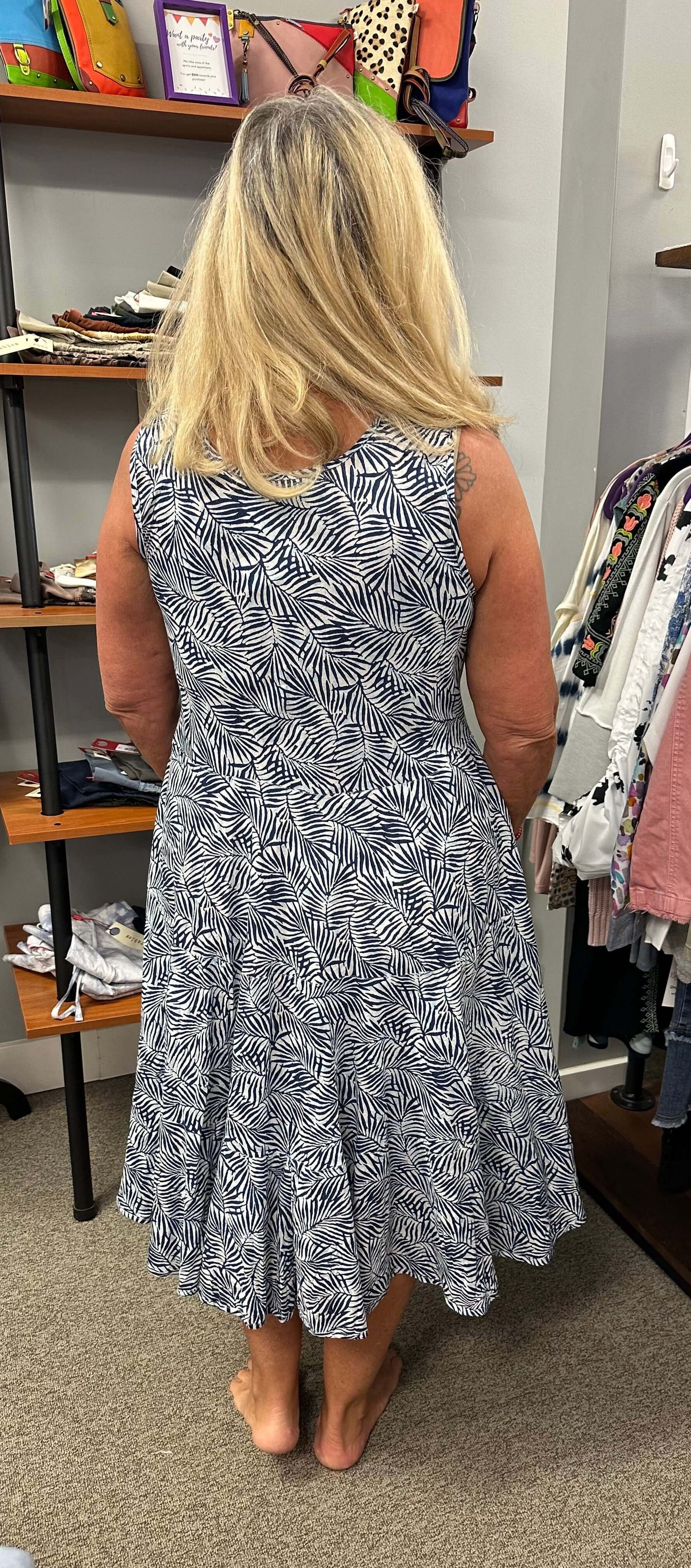 Fun, frilly and so adorable. The Joy dress has a pattern that brings the dress alive. With a round neck, sleeveless and front pockets, this will be very versatile.