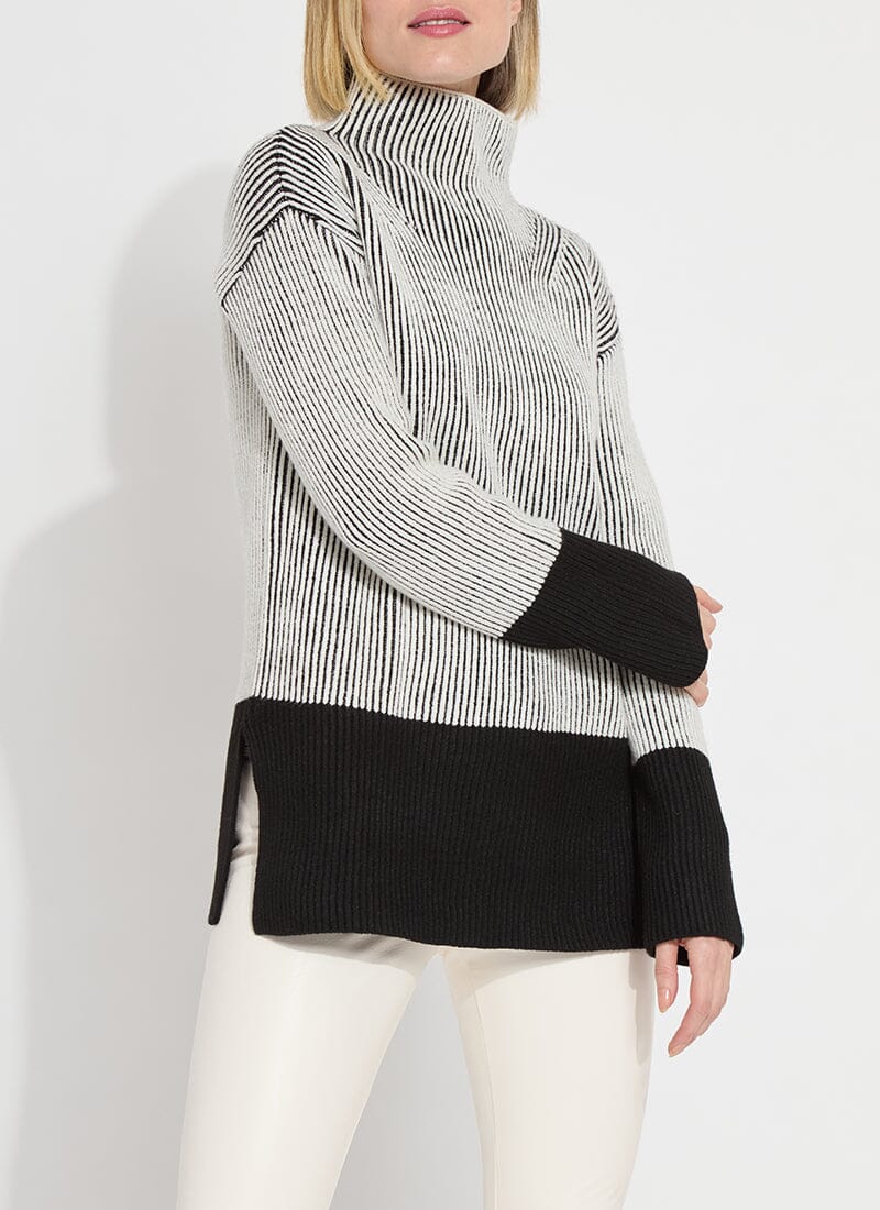 Alia Cozy Rib Pullover grey striped comfy color block sweater