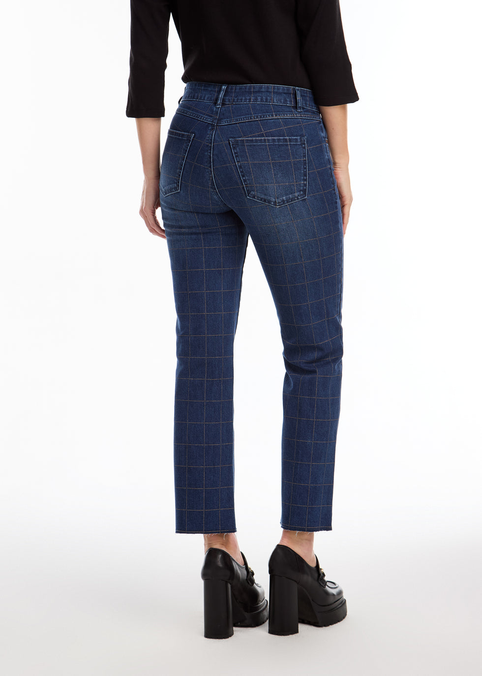 straight leg checkered pattern jeans