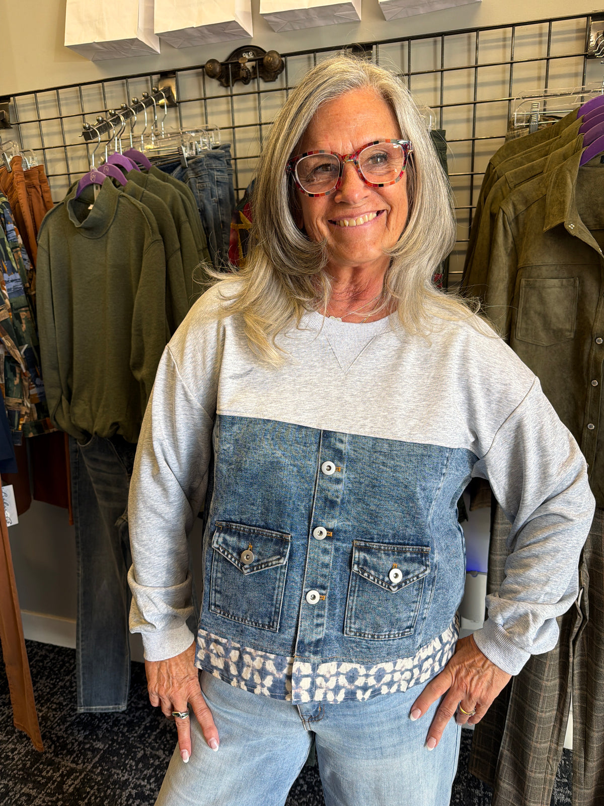 Mixed Media Denim Top