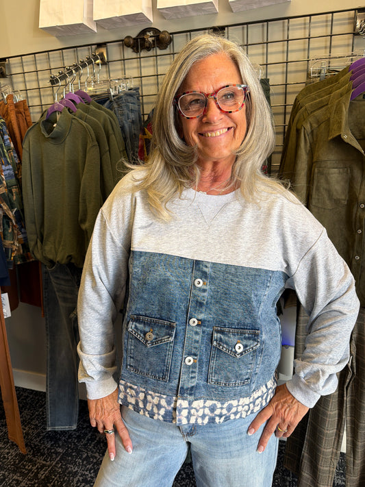 Mixed Media Denim Top