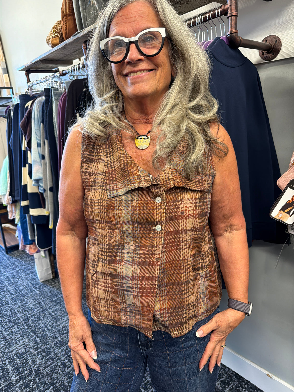 Plaid Collar Vest