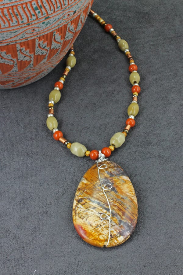 jasper extended necklace, tribal, beads