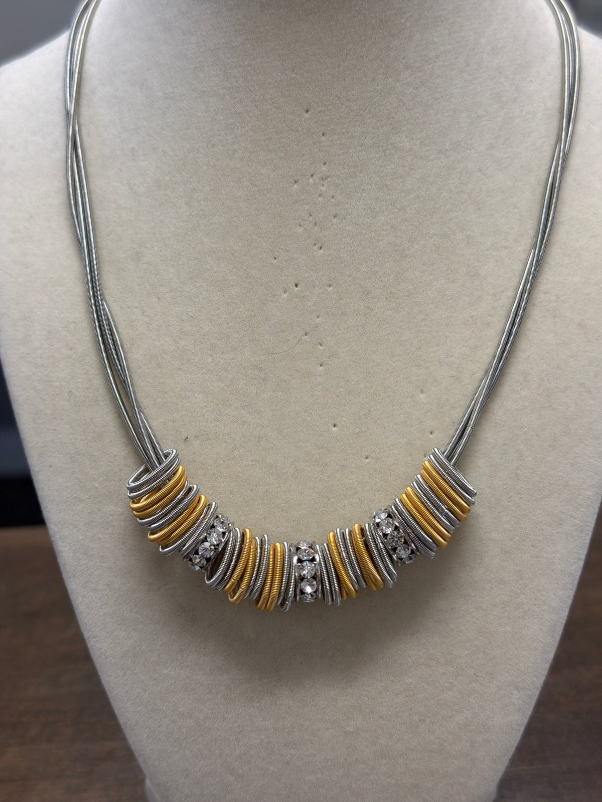 Wire Ring Necklace with Crystal Beads