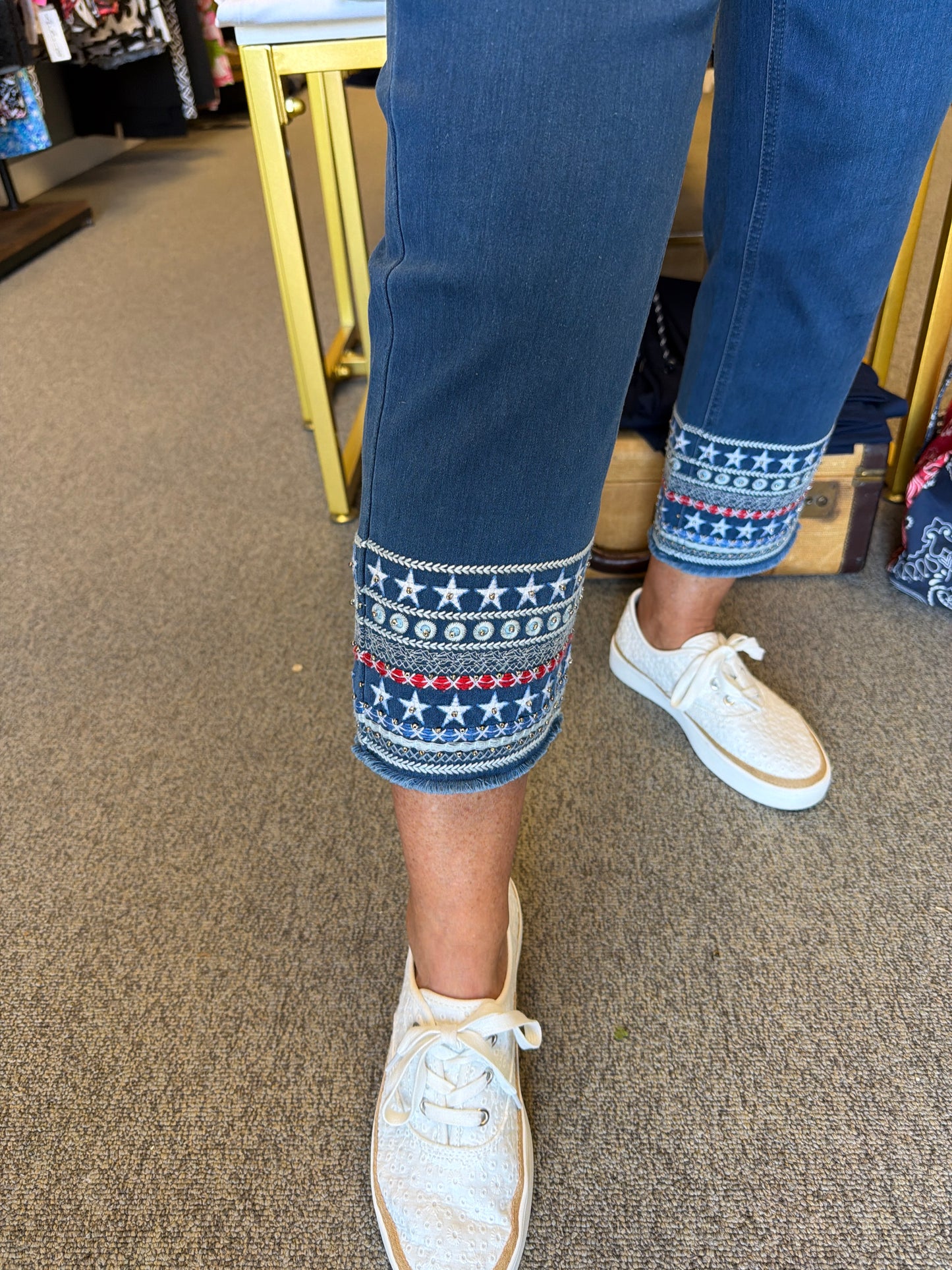 Embroidered Stars Capri