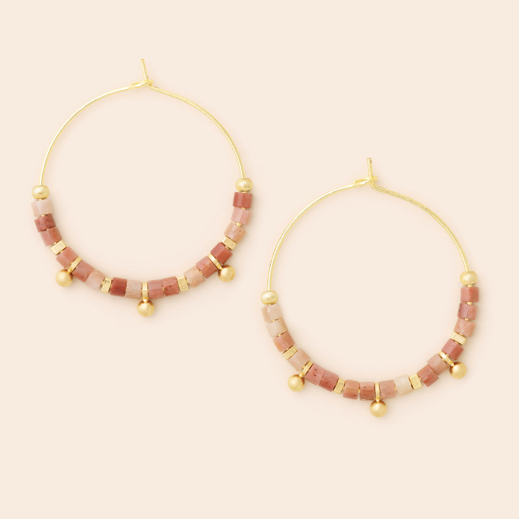Stone Disc Hoop Earring