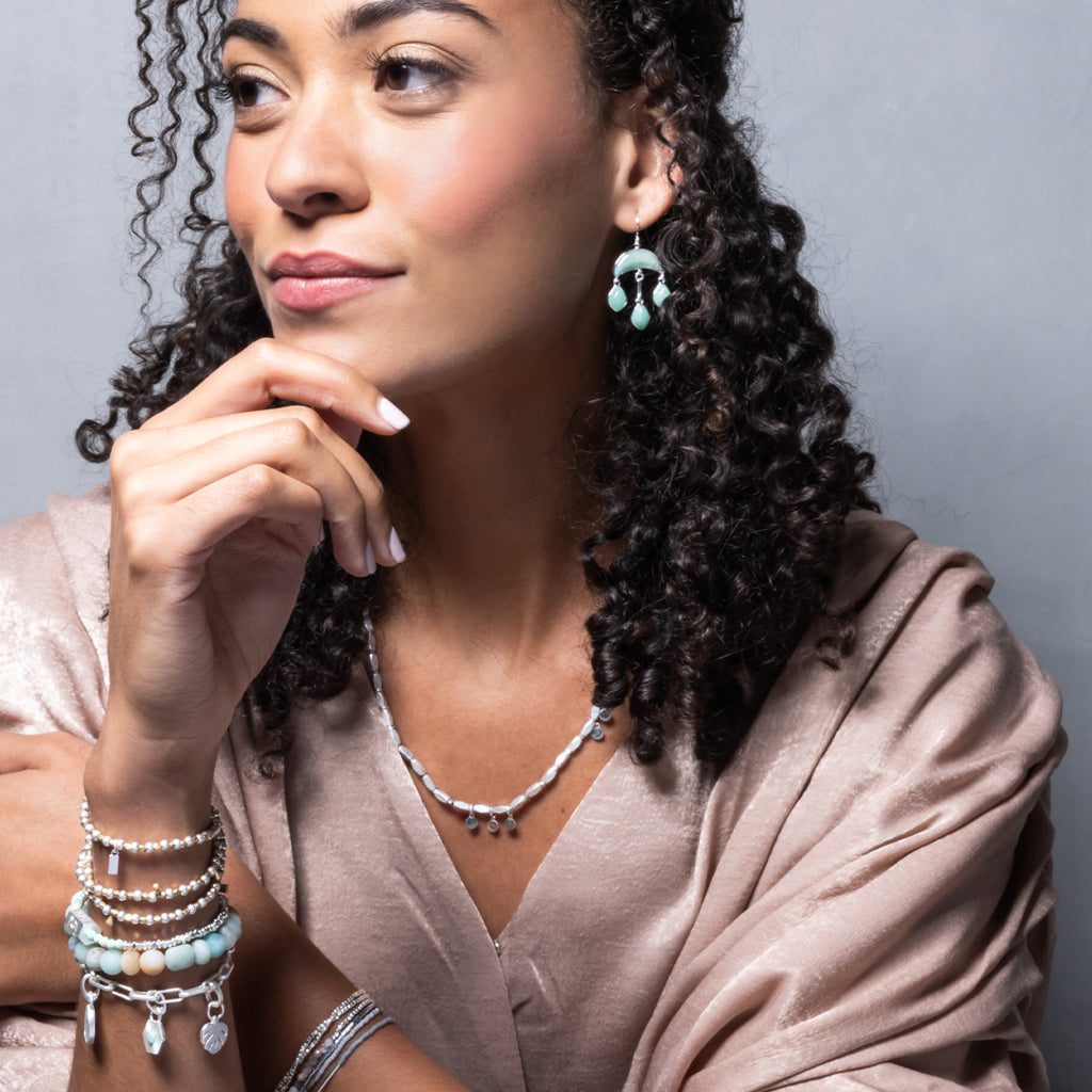 Stone Crescent Drop Earring