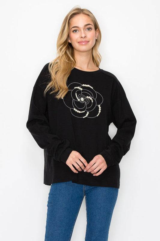 rachel flower design black sweater top