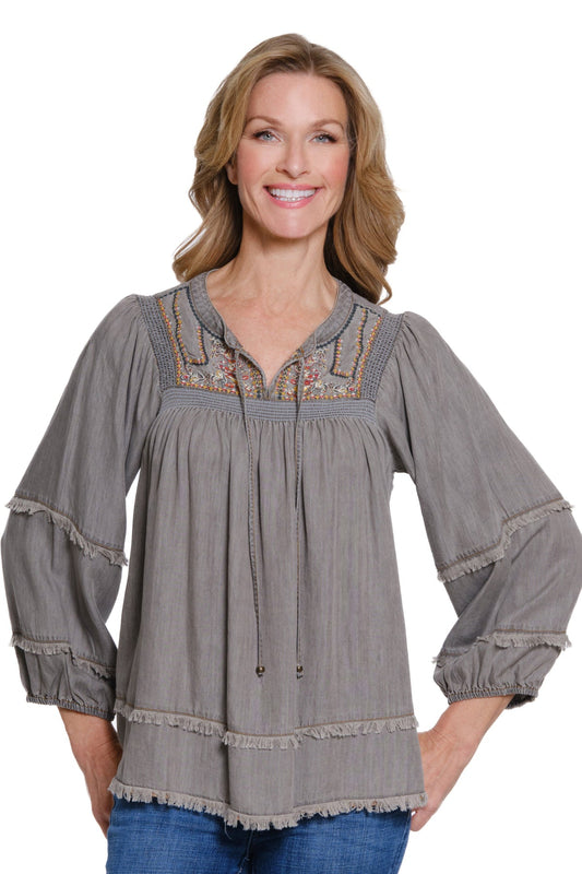 Embroidered Fringe Hemline