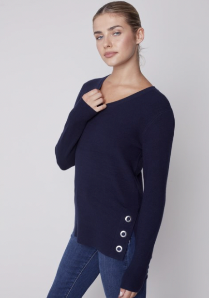 V-Neck Grommet Sweater