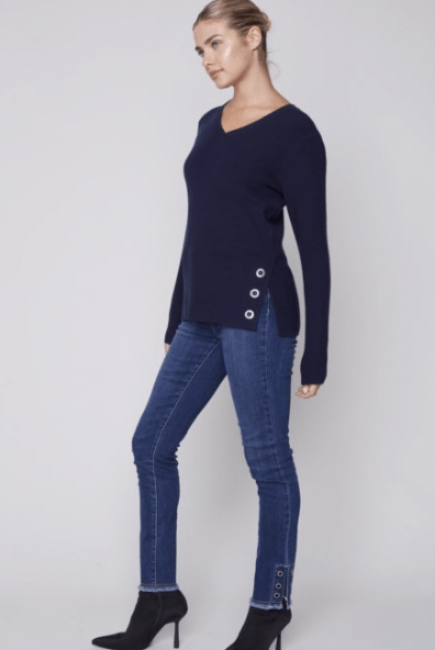 V-Neck Grommet Sweater