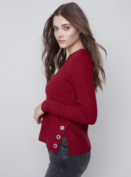 V-Neck Grommet Sweater