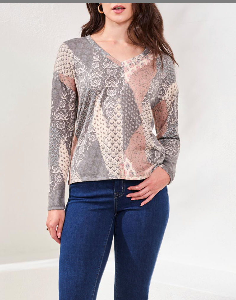V-Neck Combo Print