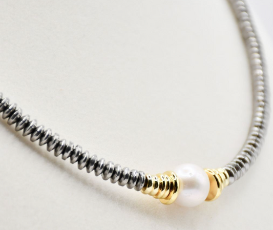 Beaded Hematite with Freshwater Pearl