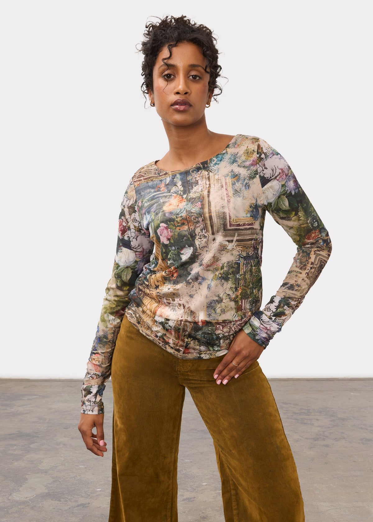 Ruched Sleeve Scoop Neck