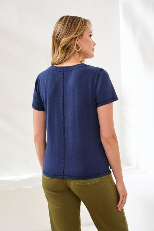 Slub V-Neck Trim Top