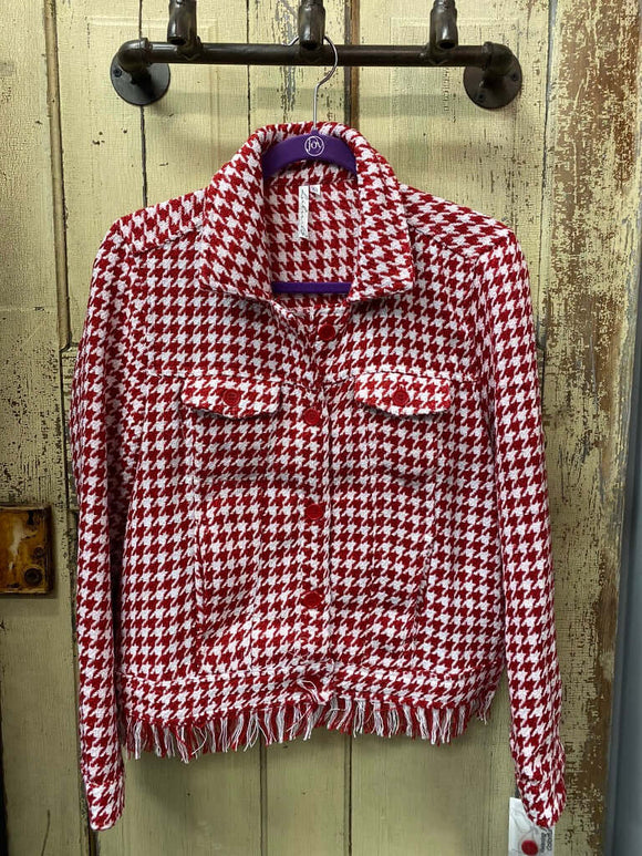 Red & White Frayed Jacket